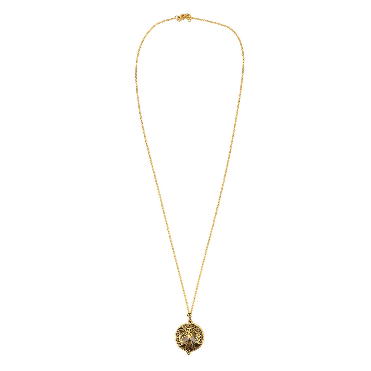Set of 2 Vintage Hollow-out Owl and Tree of Life Necklace (36 Inches) with 5X Magnifying Mirror in Goldtone