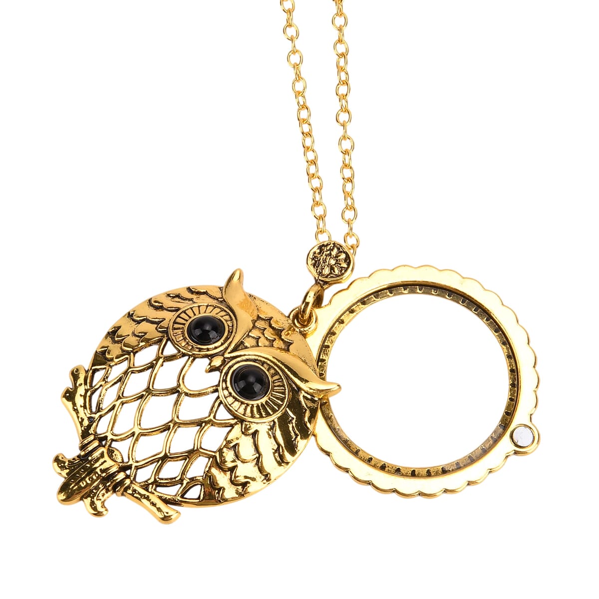Set of 2 Vintage Hollow-out Owl and Tree of Life Necklace (36 Inches) with 5X Magnifying Mirror in Goldtone image number 6