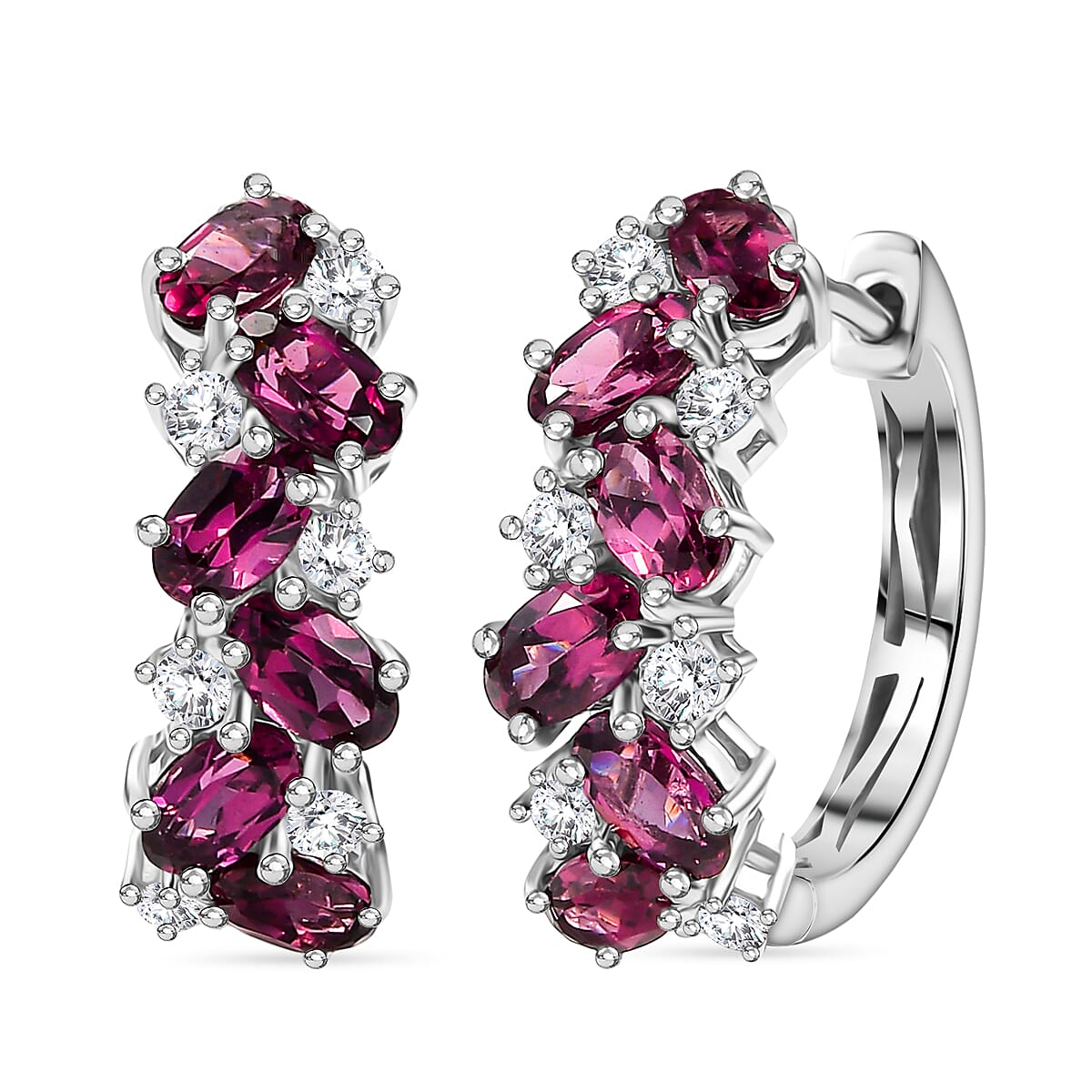 D'Joy Radiant Ember Garnet and White Zircon 4.15 ctw Sea Waves Earrings in Rhodium Over Sterling Silver image number 0
