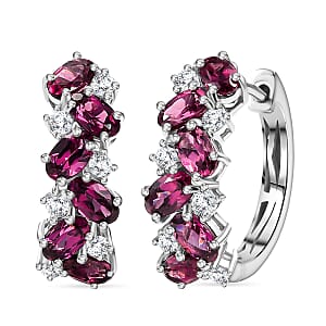 D'Joy Radiant Ember Garnet and White Zircon 4.15 ctw Sea Waves Earrings in Rhodium Over Sterling Silver