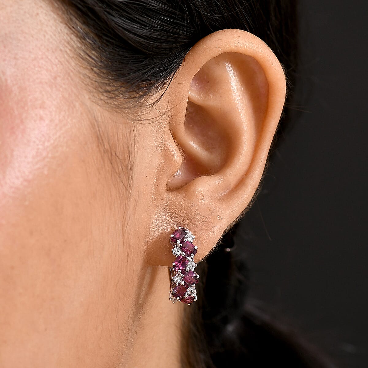 D'Joy Radiant Ember Garnet and White Zircon 4.15 ctw Sea Waves Earrings in Rhodium Over Sterling Silver image number 2