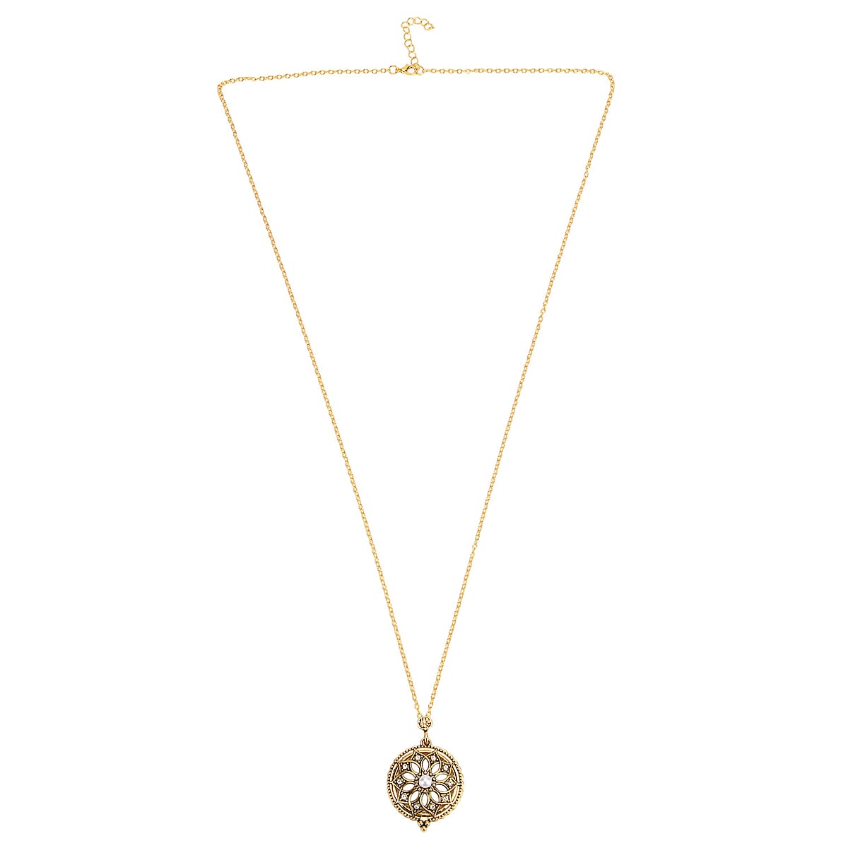 Set of 2 Vintage Hollow-out Butterfly and Floral Necklace (36 Inches) with 5X Magnifying Mirror in Goldtone image number 5