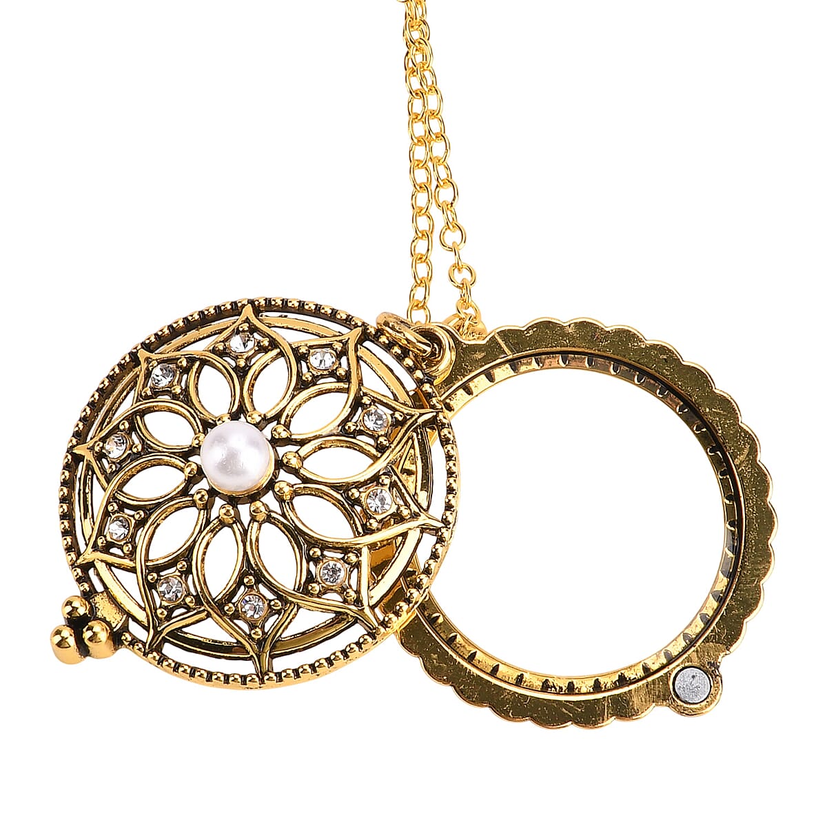 Set of 2 Vintage Hollow-out Butterfly and Floral Necklace (36 Inches) with 5X Magnifying Mirror in Goldtone image number 6