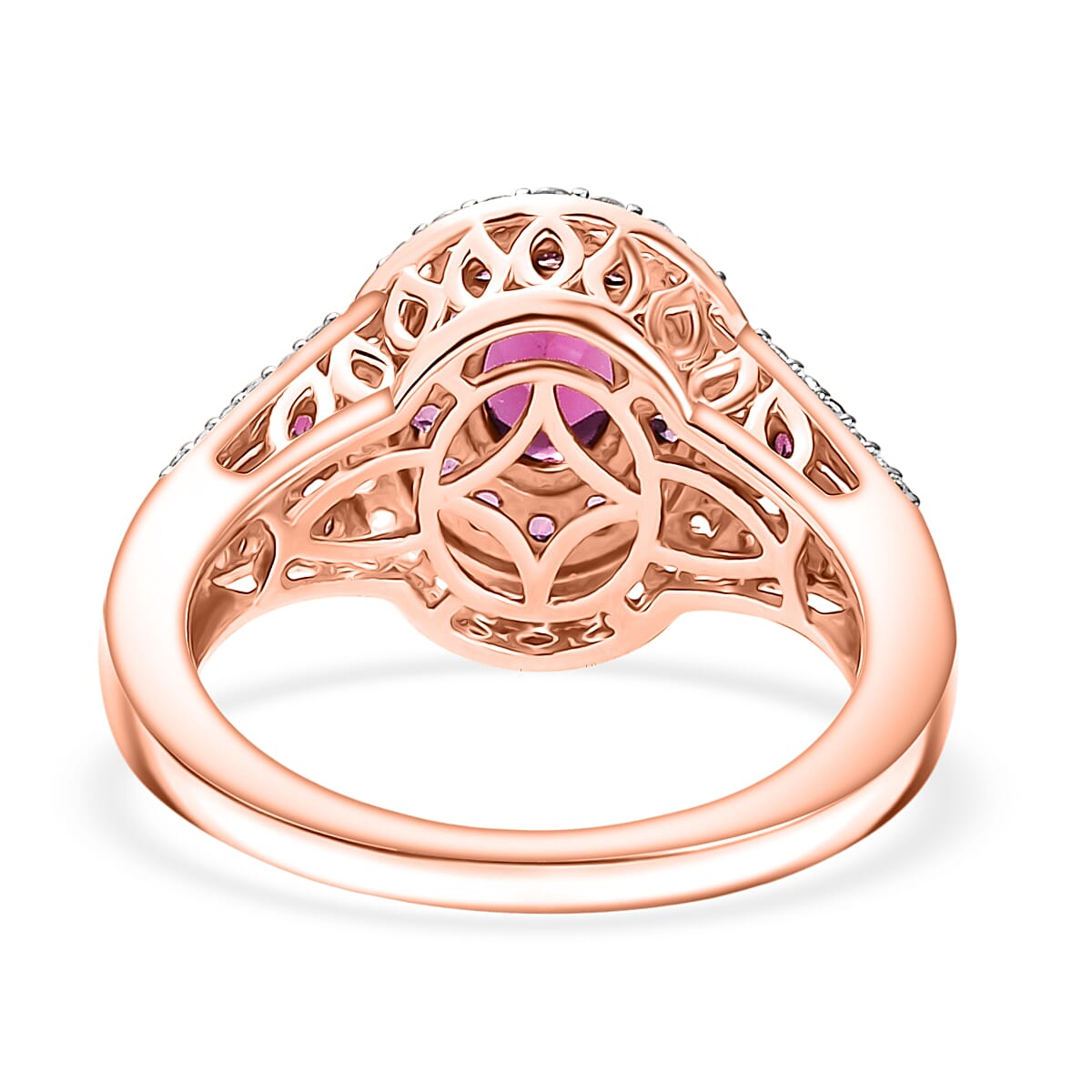 D'Joy Radiant Ember Garnet and White Zircon 2.35 ctw Celestial Halo Ring in 18K Vermeil Rose Gold Over Sterling Silver (Size 10.0)