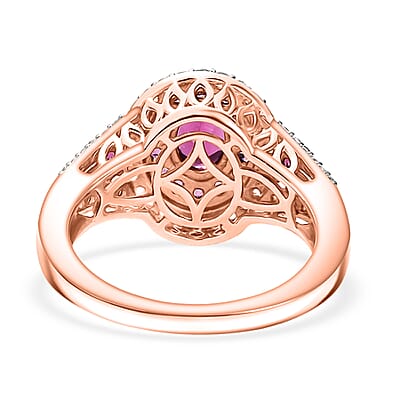 D'Joy Radiant Ember Garnet and White Zircon 2.35 ctw Celestial Halo Ring in 18K Vermeil Rose Gold Over Sterling Silver (Size 10.0)