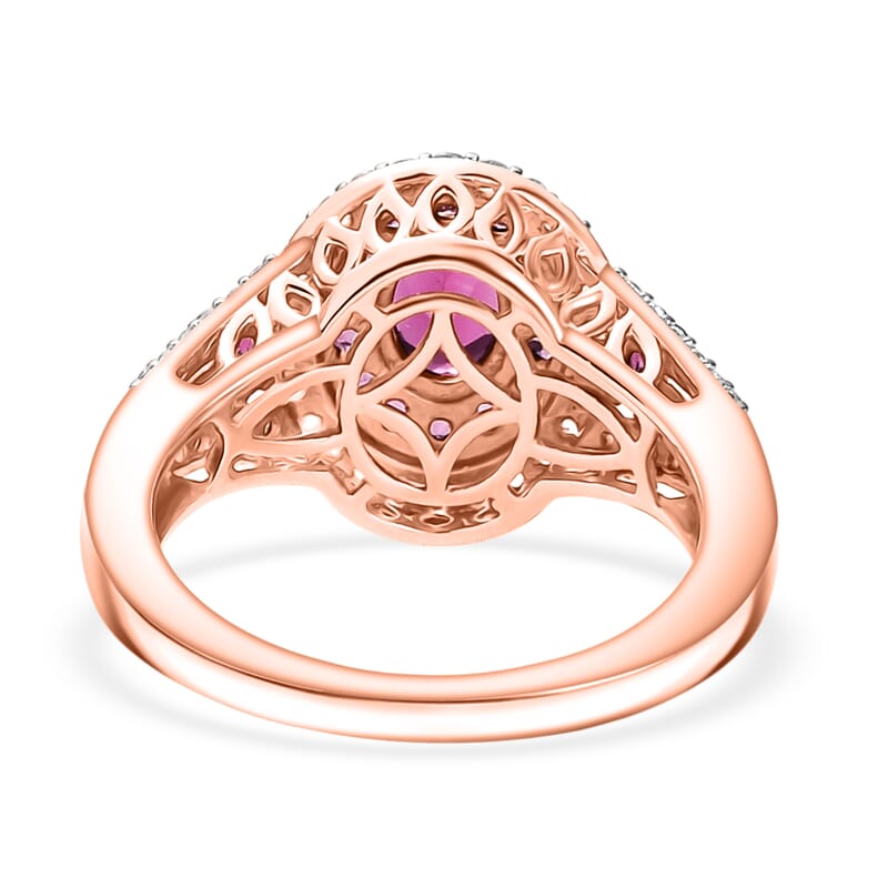 D'Joy Radiant Ember Garnet and White Zircon 2.35 ctw Celestial Halo Ring in 18K Vermeil Rose Gold Over Sterling Silver (Size 10.0)
