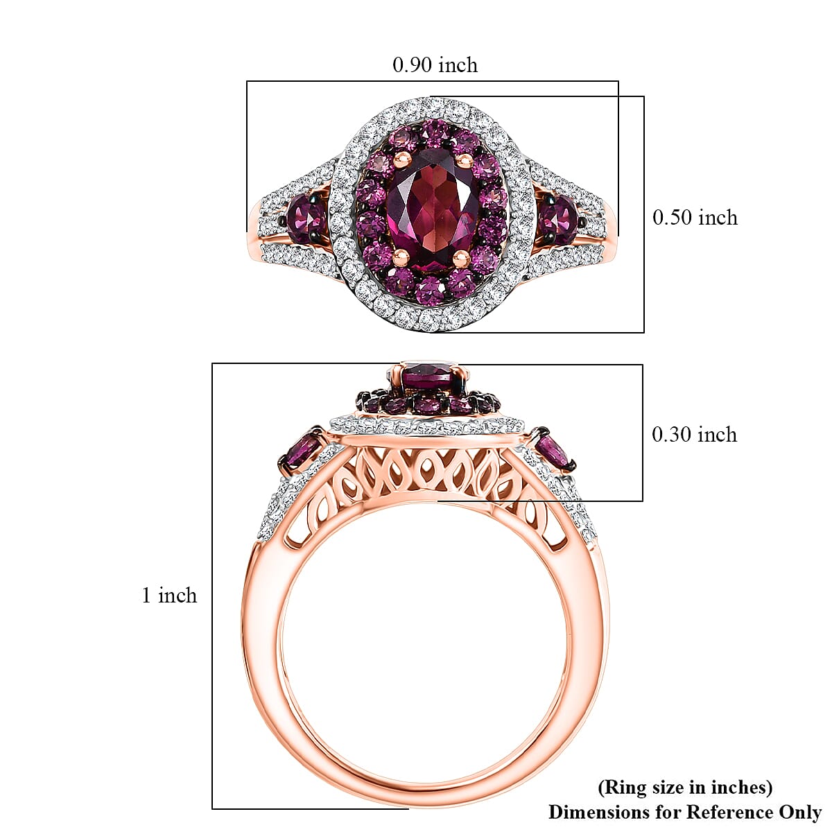 D'Joy Radiant Ember Garnet and White Zircon 2.35 ctw Celestial Halo Ring in 18K Vermeil Rose Gold Over Sterling Silver (Size 10.0)