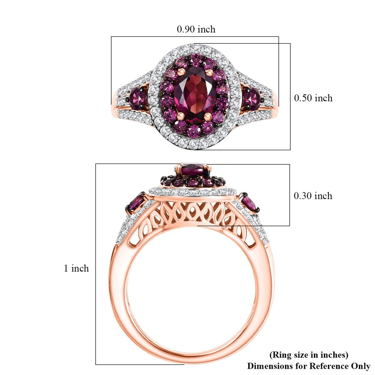 D'Joy Radiant Ember Garnet and White Zircon 2.35 ctw Celestial Halo Ring in 18K Vermeil Rose Gold Over Sterling Silver (Size 6.0)  image number 5