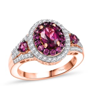 D'Joy Radiant Ember Garnet and White Zircon 2.35 ctw Ring in 18K Vermeil Rose Gold Over Sterling Silver (Size 8.0) 