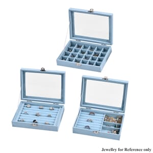 Set of 3 Blue Anti Tarnish Velvet and MDF Jewelry Box