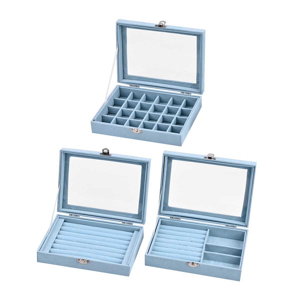 Set of 3 Blue Anti Tarnish Velvet and MDF Jewelry Box image number 4