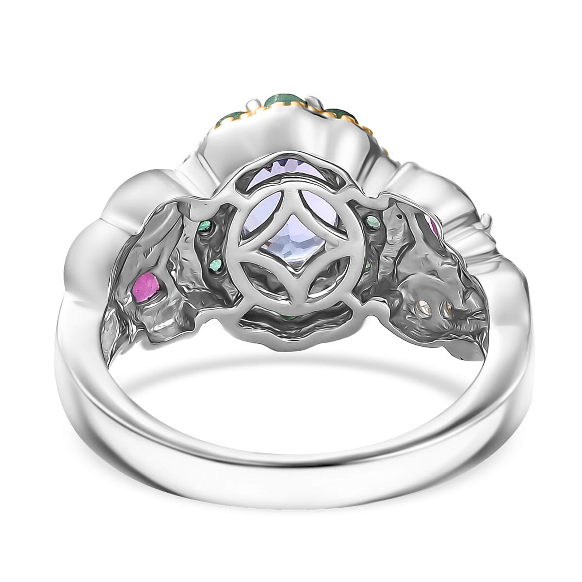 Premium Tanzanite and Multi Gemstone 2.30 ctw Floral Ring in 18K Vermeil YG and Rhodium Over Sterling Silver (Size 6.0) image number 4