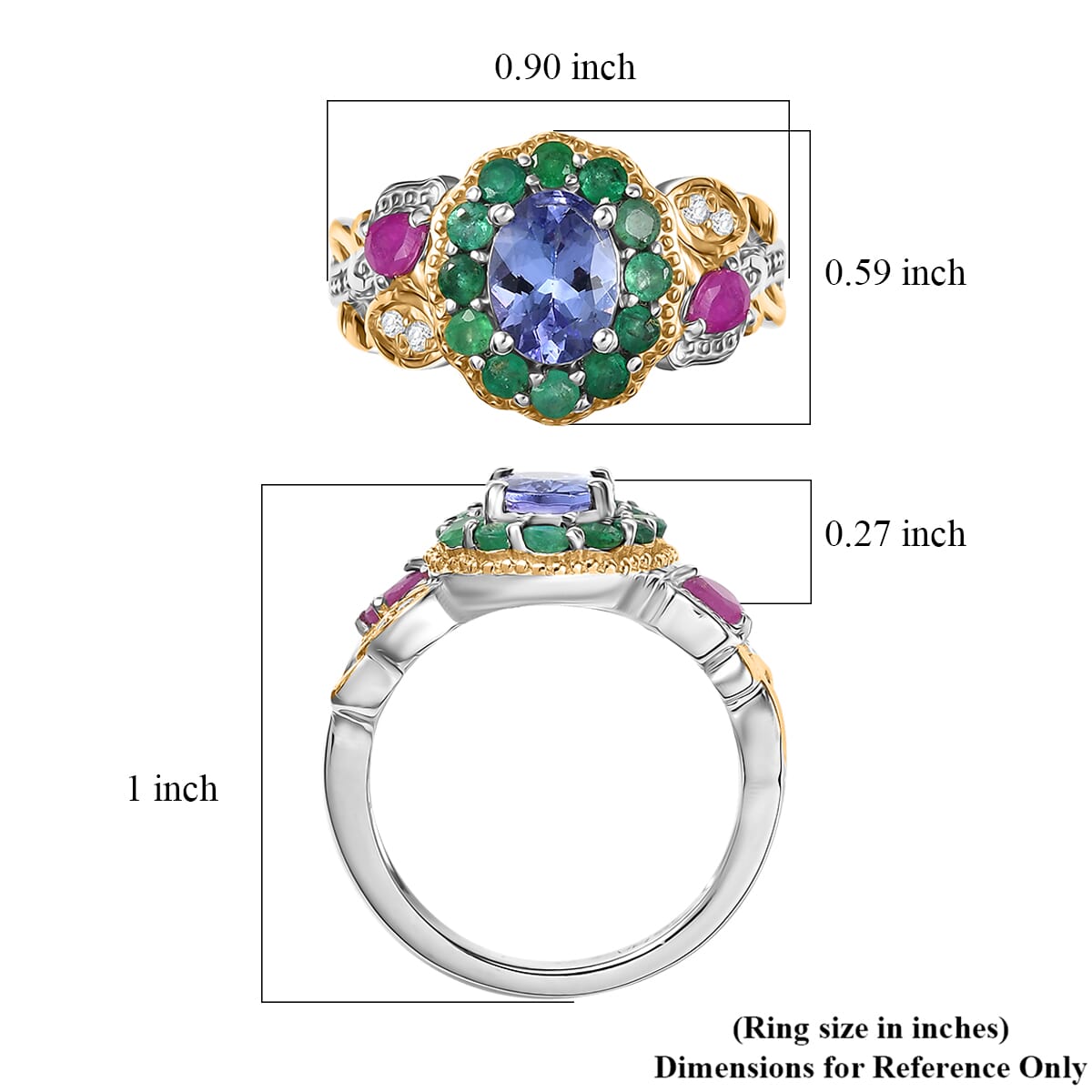 Premium Tanzanite and Multi Gemstone 2.30 ctw Floral Ring in 18K Vermeil YG and Rhodium Over Sterling Silver (Size 6.0) image number 5