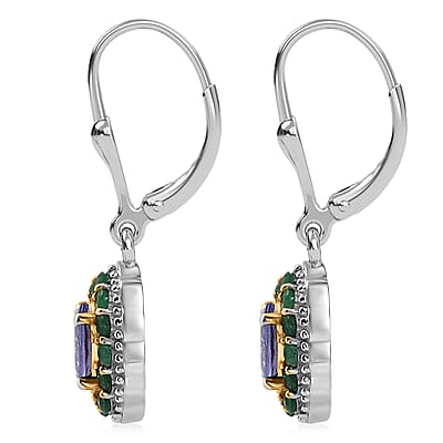 D'Joy Premium Tanzanite and Kagem Zambian Emerald 1.50 ctw Lever Back Earrings in 18K Vermeil YG and Rhodium Over Sterling Silver