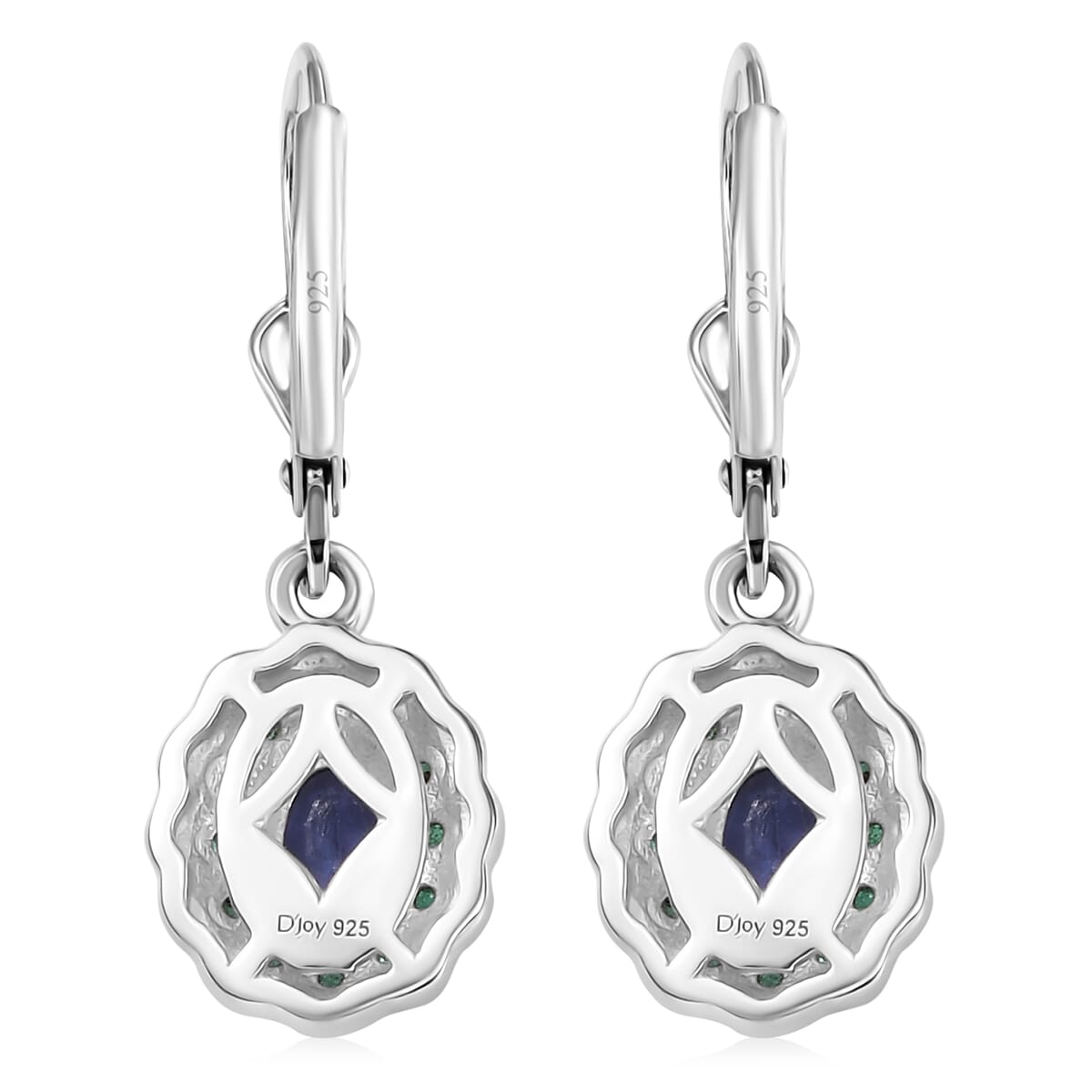 D'Joy Premium Tanzanite and Kagem Zambian Emerald 1.50 ctw Lever Back Earrings in 18K Vermeil YG and Rhodium Over Sterling Silver image number 4
