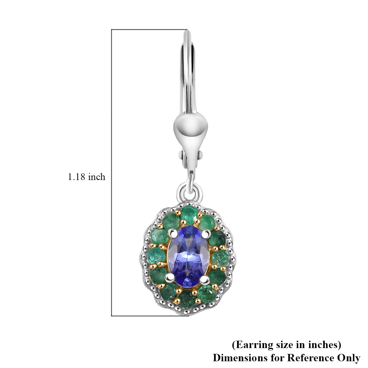 D'Joy Premium Tanzanite and Kagem Zambian Emerald 1.50 ctw Lever Back Earrings in 18K Vermeil YG and Rhodium Over Sterling Silver image number 5