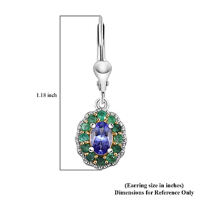 D'Joy Premium Tanzanite and Kagem Zambian Emerald 1.50 ctw Lever Back Earrings in 18K Vermeil YG and Rhodium Over Sterling Silver