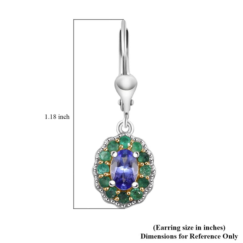 D'Joy Premium Tanzanite and Kagem Zambian Emerald 1.50 ctw Lever Back Earrings in 18K Vermeil YG and Rhodium Over Sterling Silver