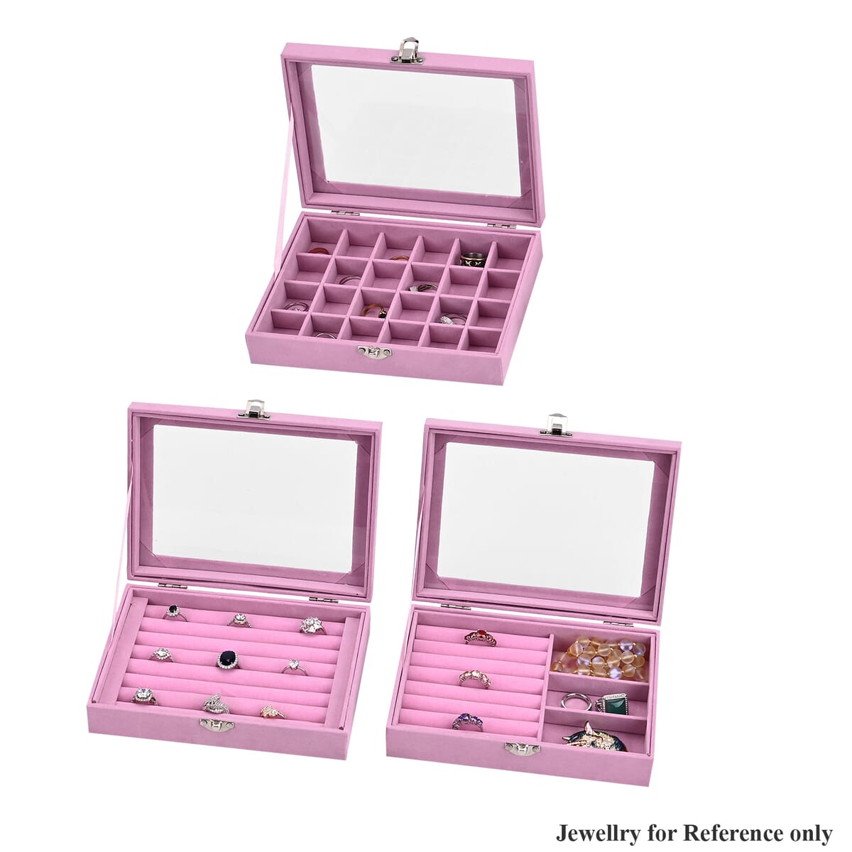Set of 3 Pink Anti Tarnish Velvet and MDF Jewelry Box image number 0