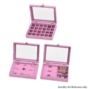Set of 3 Pink Anti Tarnish Velvet and MDF Jewelry Box
