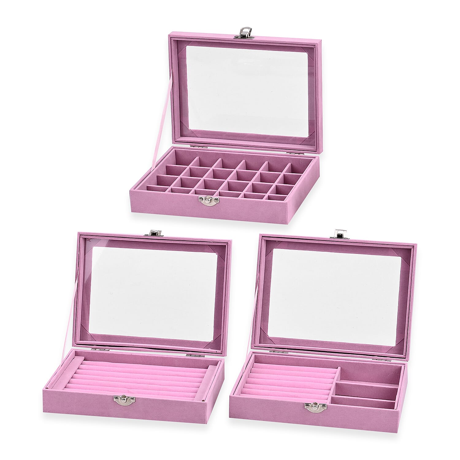 Livmore Set of 3 Pink Anti Tarnish Velvet and MDF Jewelry Box