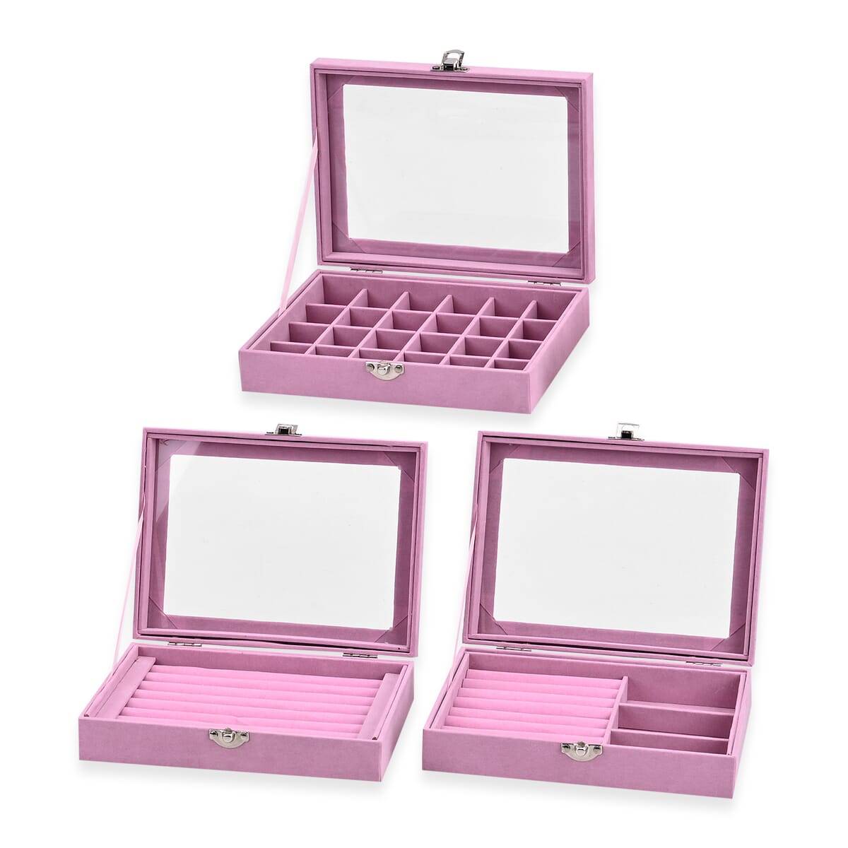 Set of 3 Pink Anti Tarnish Velvet and MDF Jewelry Box image number 4
