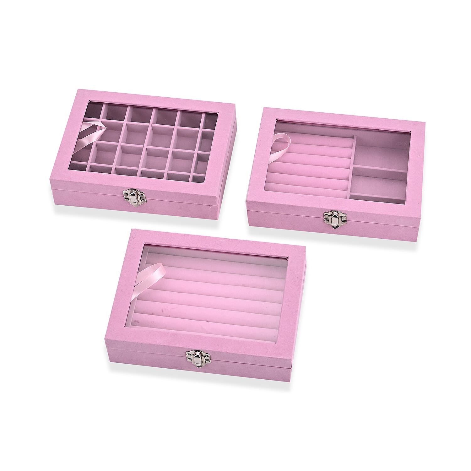 Livmore Set of 3 Pink Anti Tarnish Velvet and MDF Jewelry Box