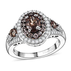 D'Joy Bekily Color Change Garnet and White Zircon 2.50 ctw Celestial Halo Ring in Rhodium Over Sterling Silver (Size 10.0)