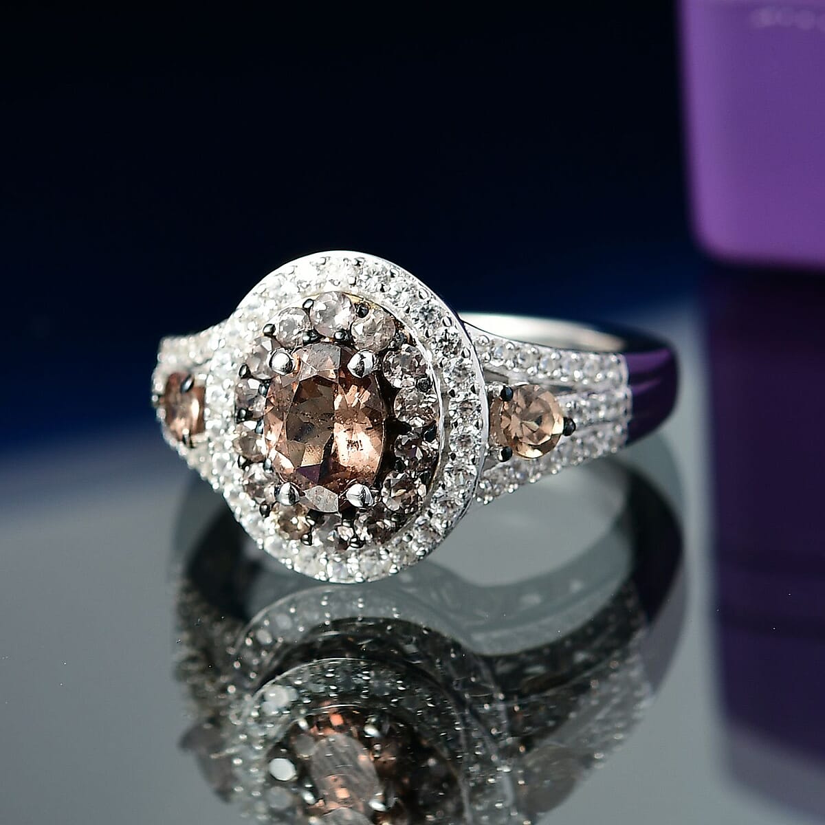 D'Joy Bekily Color Change Garnet and White Zircon 2.50 ctw Celestial Halo Ring in Rhodium Over Sterling Silver (Size 6.0)  image number 1