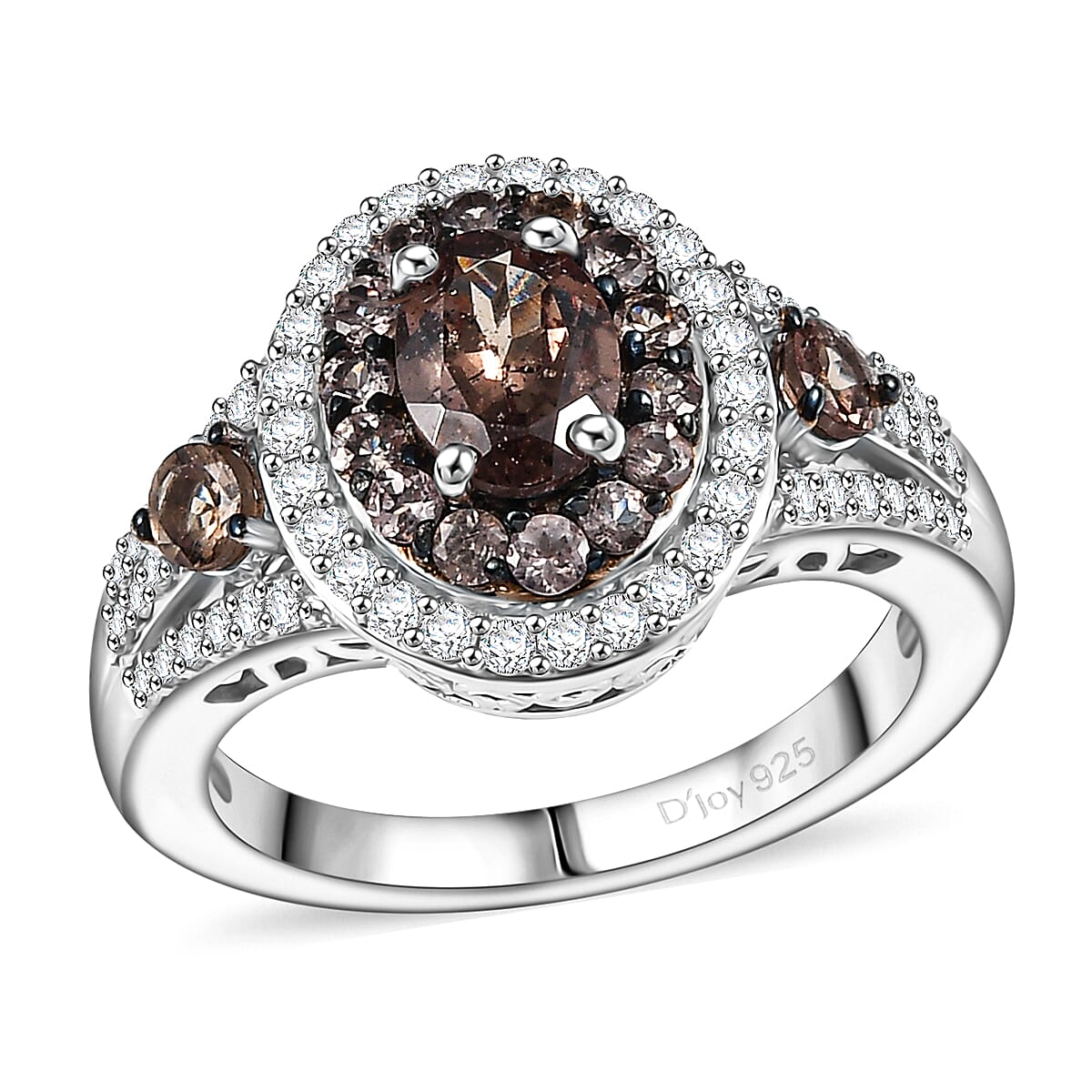 D'Joy Bekily Color Change Garnet and White Zircon 2.50 ctw Celestial Halo Ring in Rhodium Over Sterling Silver (Size 7.0) image number 0