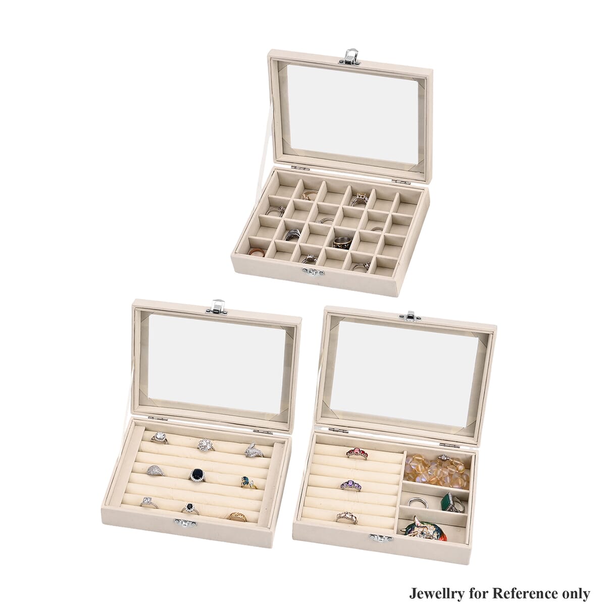 Set of 3 Cream Anti Tarnish Velvet and MDF Jewelry Box image number 0