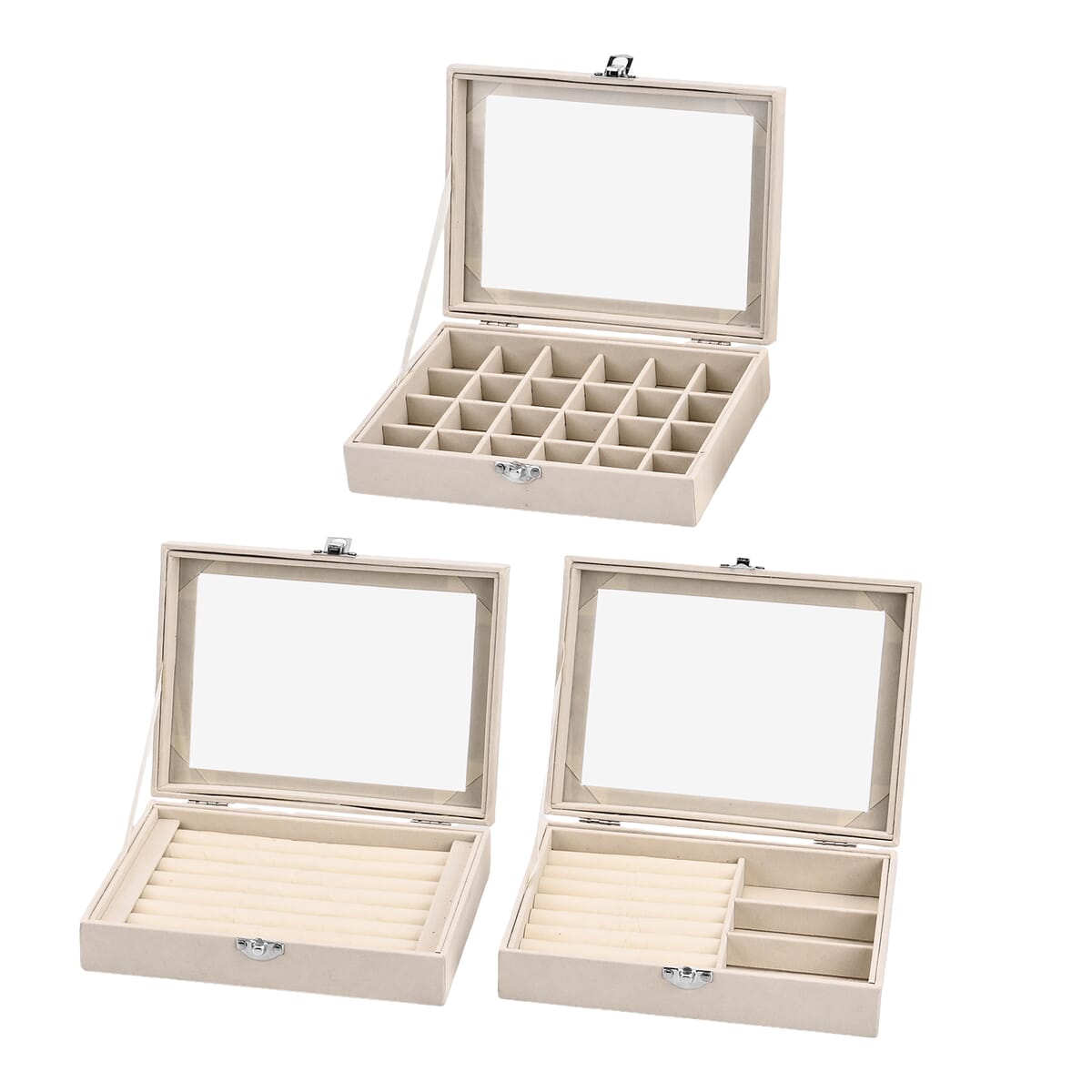 Set of 3 Cream Anti Tarnish Velvet and MDF Jewelry Box image number 4