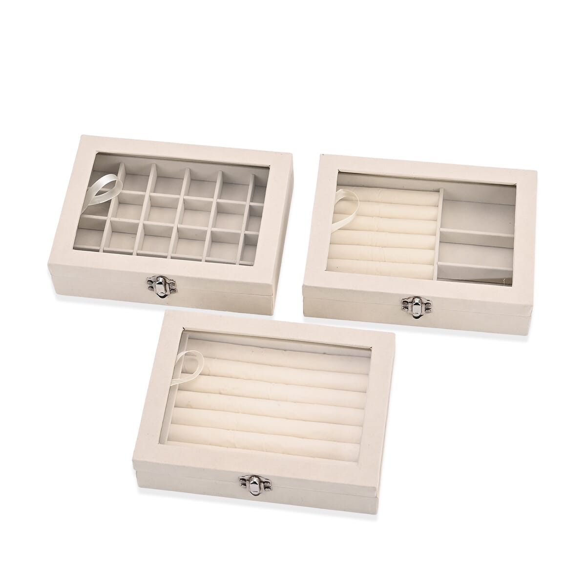 Set of 3 Cream Anti Tarnish Velvet and MDF Jewelry Box image number 5