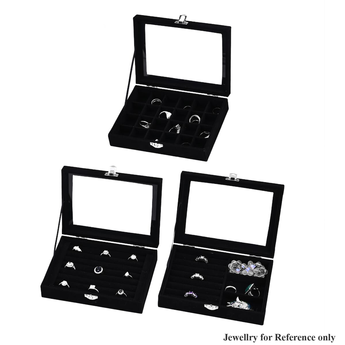 Set of 3 Black Anti Tarnish Velvet and MDF Jewelry Box image number 0