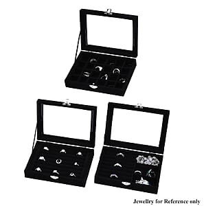 Set of 3 Black Anti Tarnish Velvet and MDF Jewelry Box