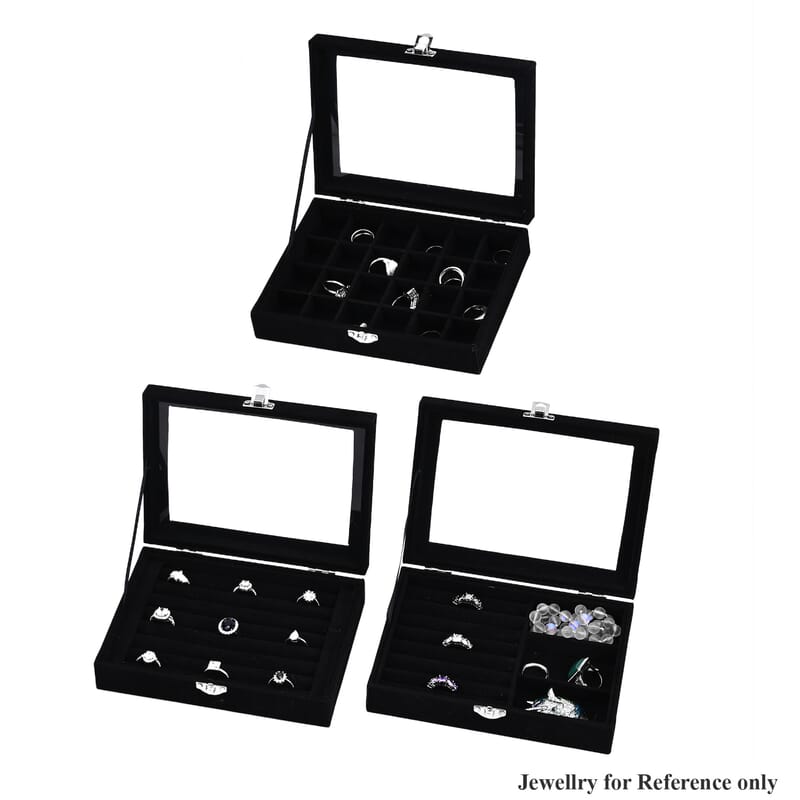 Livmore Set of 3 Black Anti Tarnish Velvet and MDF Jewelry Box