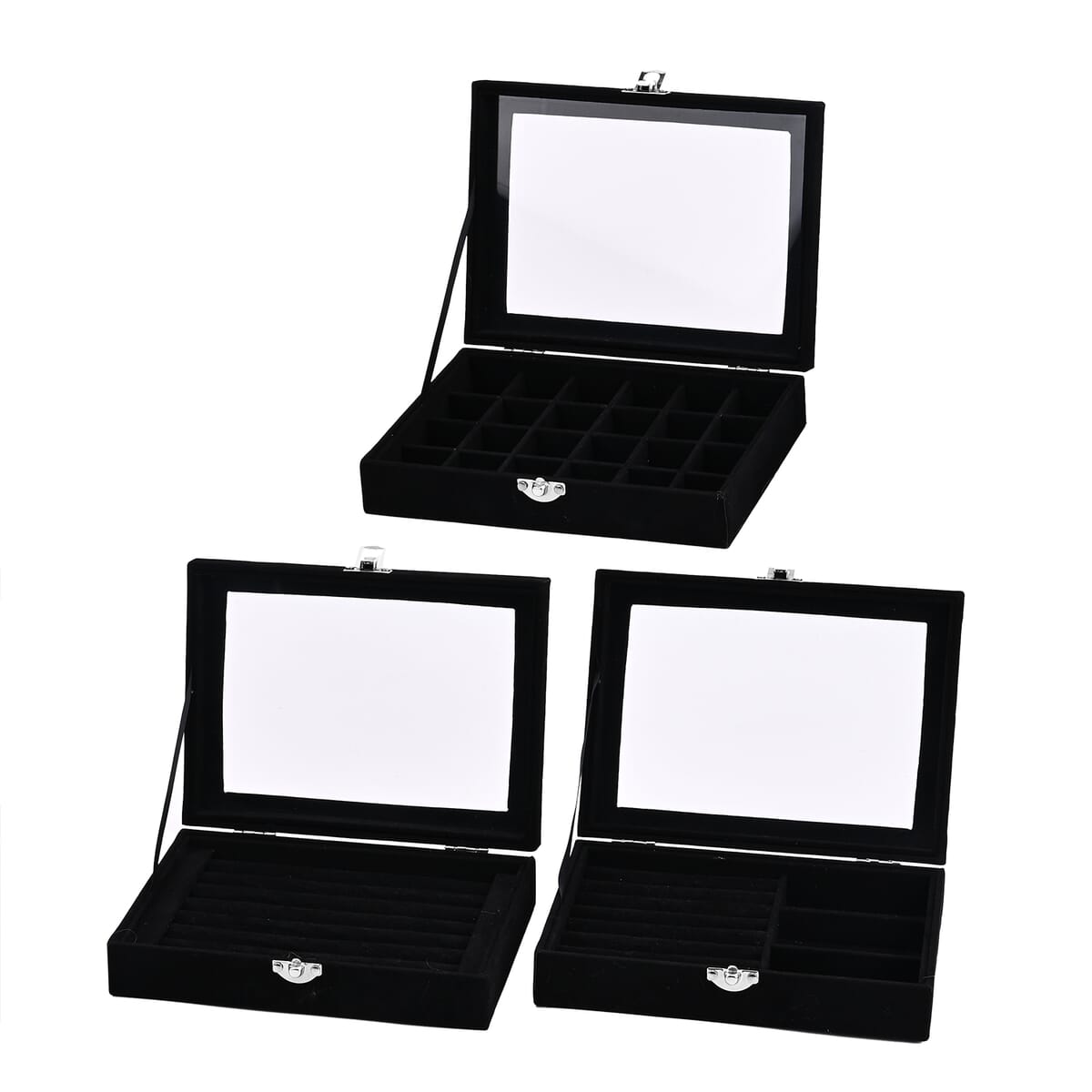Set of 3 Black Anti Tarnish Velvet and MDF Jewelry Box image number 4