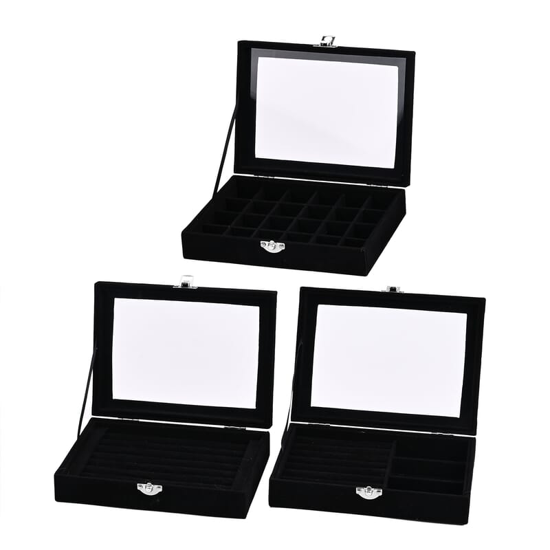 Livmore Set of 3 Black Anti Tarnish Velvet and MDF Jewelry Box