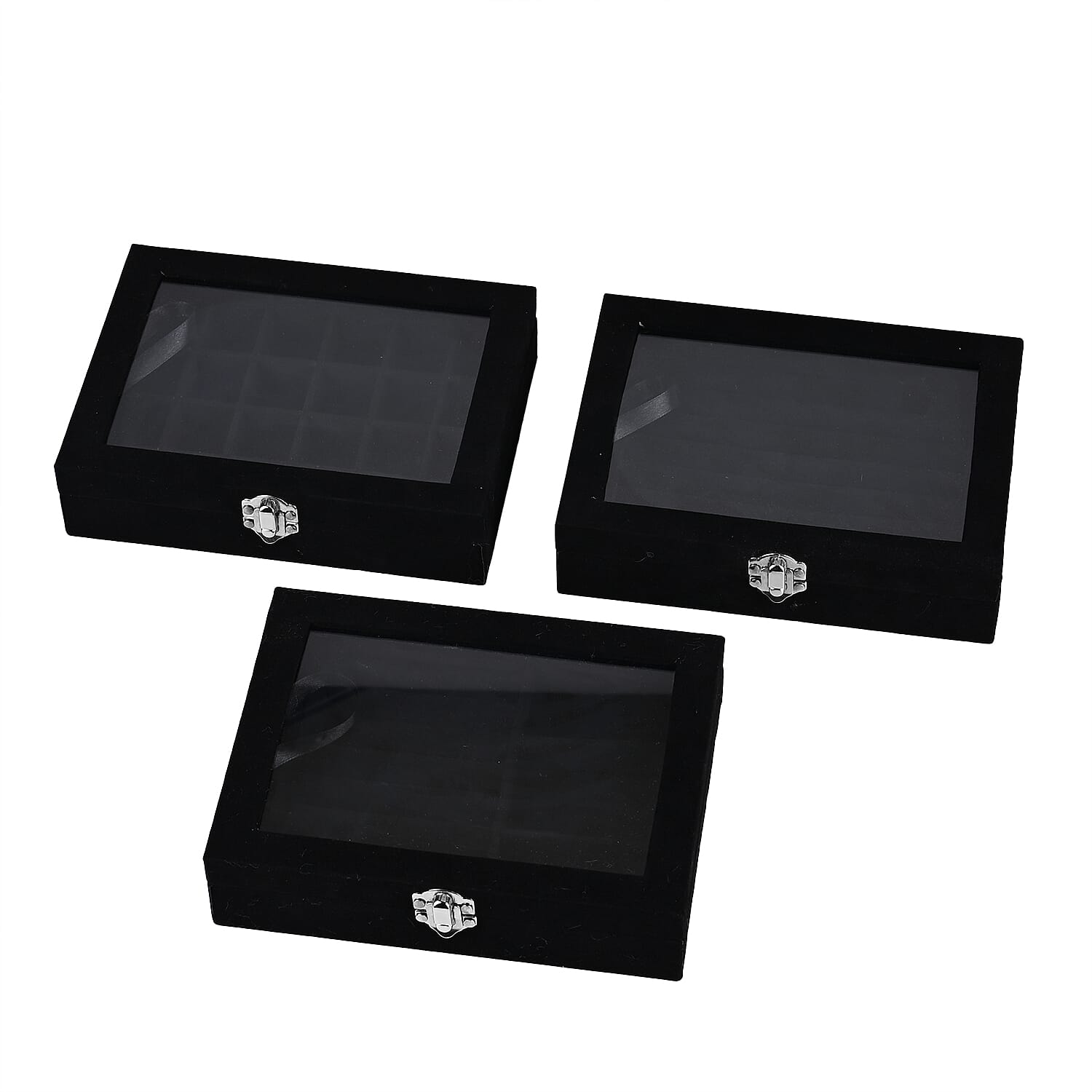 Livmore Set of 3 Black Anti Tarnish Velvet and MDF Jewelry Box