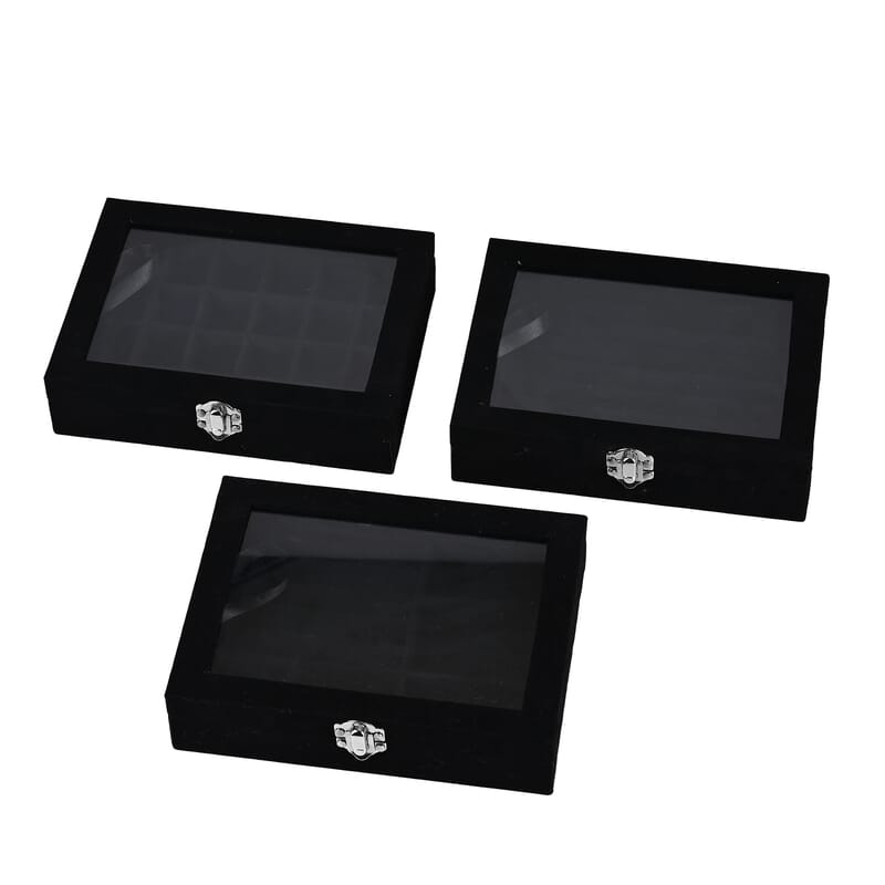 Livmore Set of 3 Black Anti Tarnish Velvet and MDF Jewelry Box