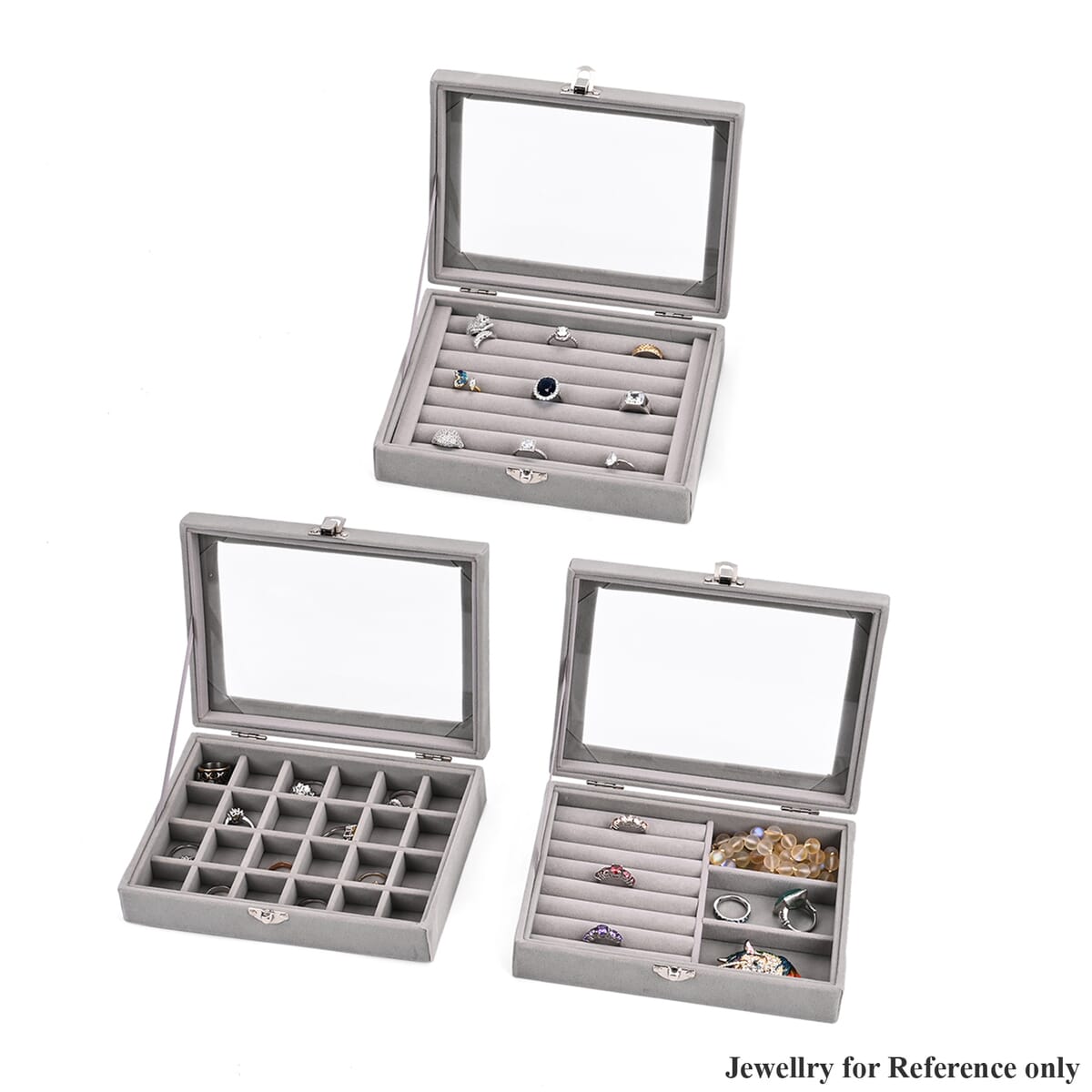 Set of 3 Gray Anti Tarnish Velvet and MDF Jewelry Box image number 0