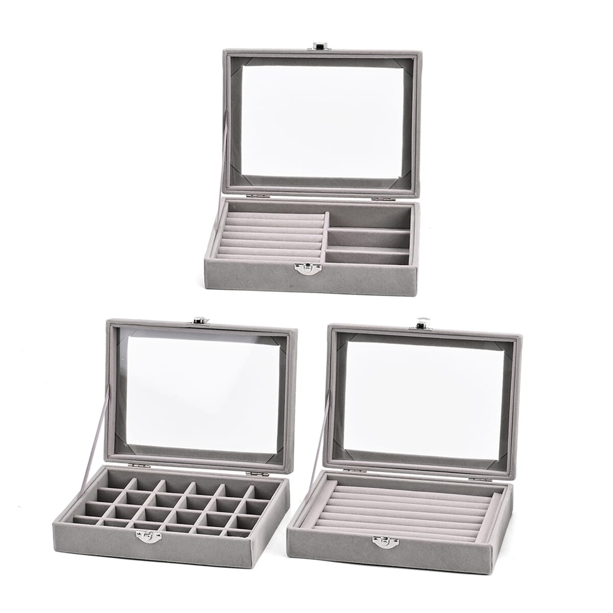 Set of 3 Gray Anti Tarnish Velvet and MDF Jewelry Box image number 4