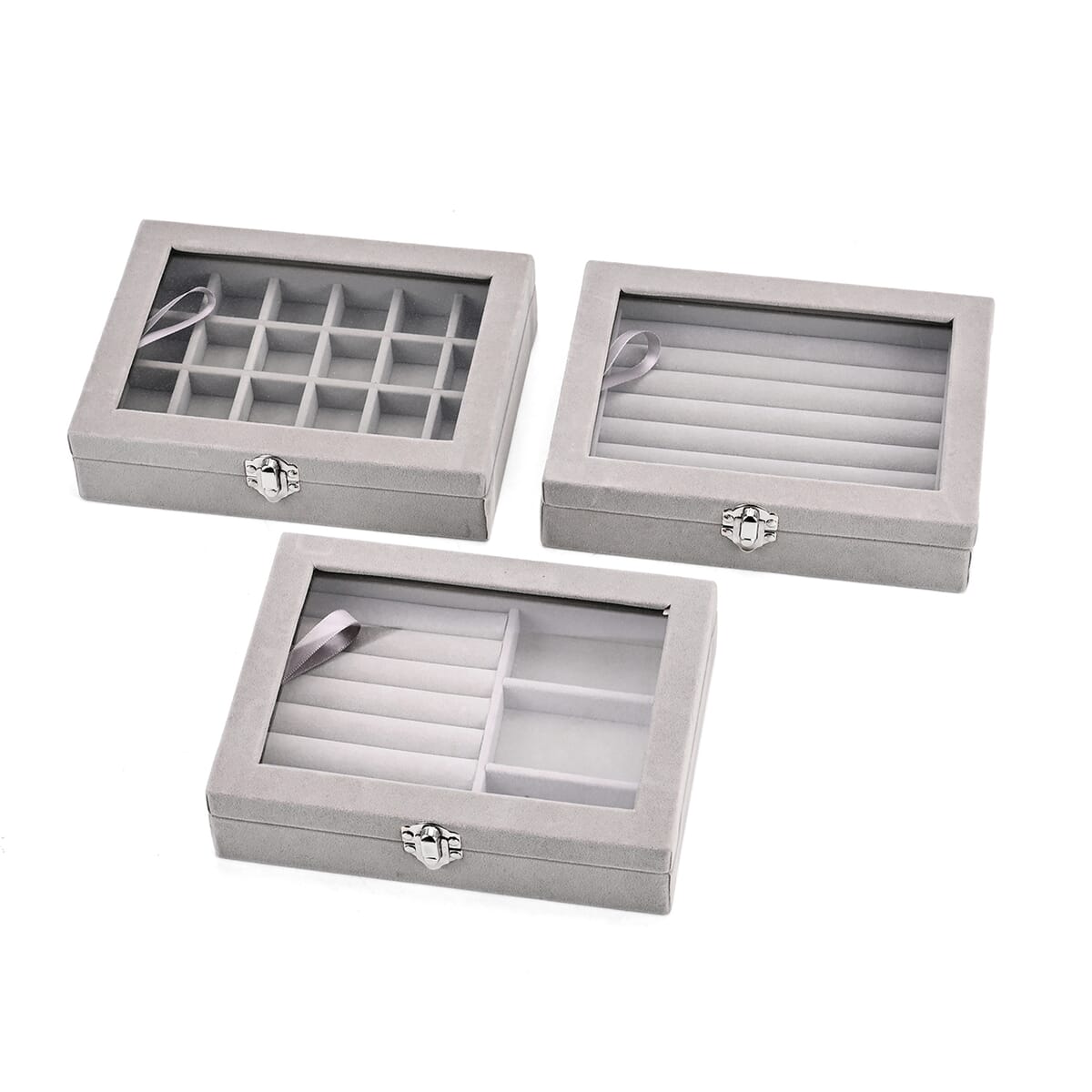 Set of 3 Gray Anti Tarnish Velvet and MDF Jewelry Box image number 5
