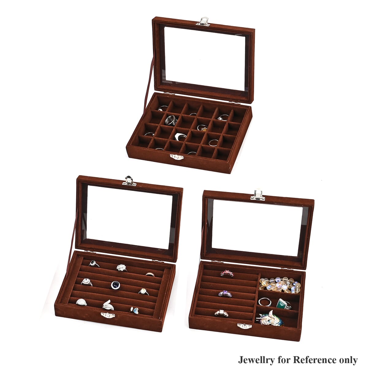 Set of 3 Brown Anti Tarnish Velvet and MDF Jewelry Box image number 0