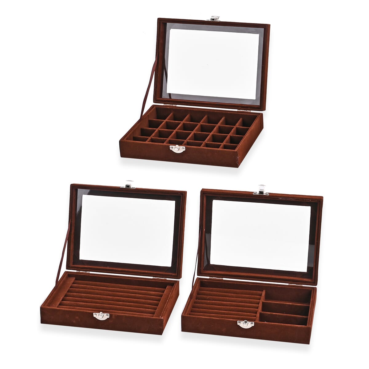 Set of 3 Brown Anti Tarnish Velvet and MDF Jewelry Box image number 4