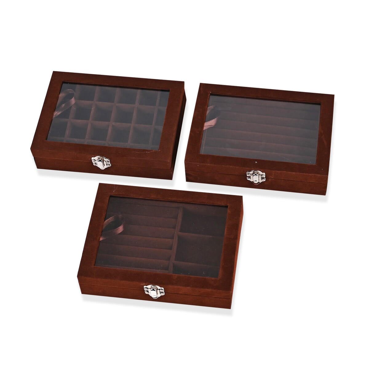 Set of 3 Brown Anti Tarnish Velvet and MDF Jewelry Box image number 5