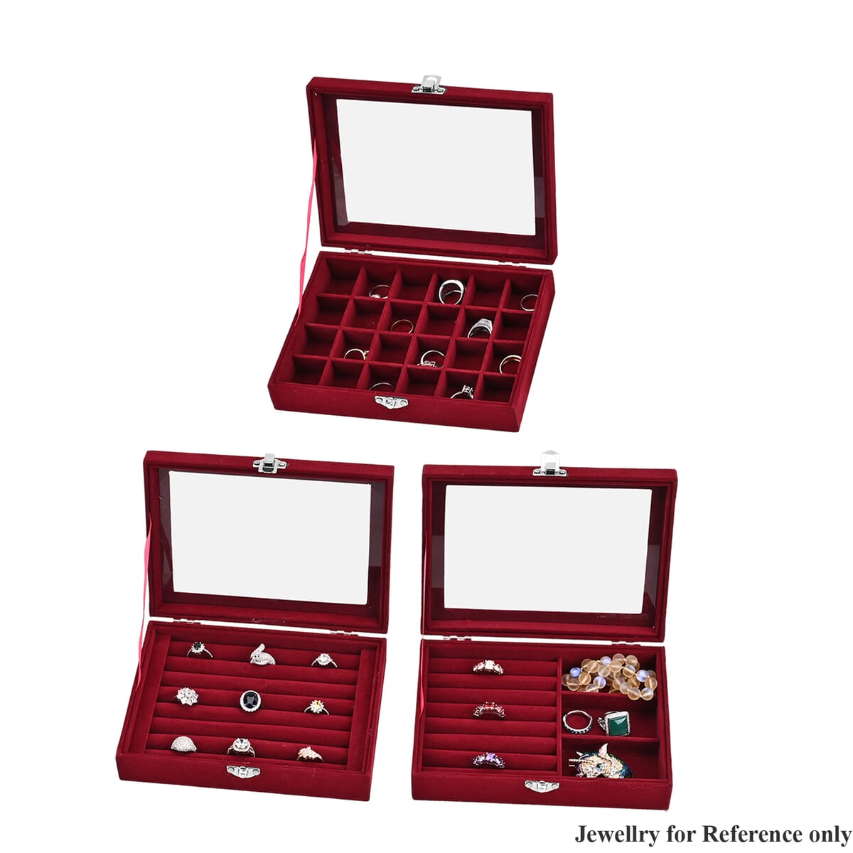 Set of 3 Wine Red Anti Tarnish Velvet and MDF Jewelry Box image number 0