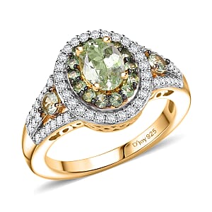 D'Joy Brazilian Mint Garnet and White Zircon 2.00 ctw Celestial Halo Ring in 18K Vermeil Yellow Gold Over Sterling Silver (Size 10.0)