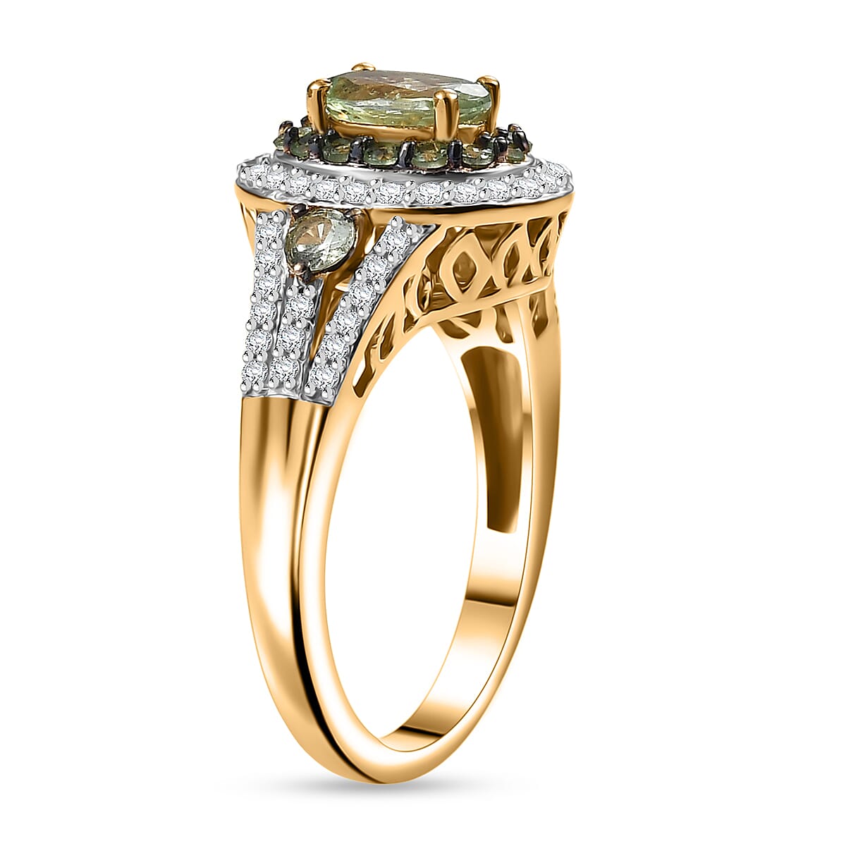 D'Joy Brazilian Mint Garnet and White Zircon 2.00 ctw Celestial Halo Ring in 18K Vermeil Yellow Gold Over Sterling Silver (Size 10.0) image number 3