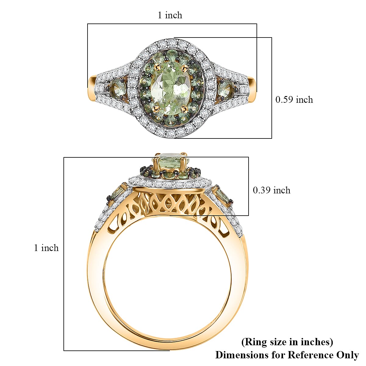 D'Joy Brazilian Mint Garnet and White Zircon 2.00 ctw Celestial Halo Ring in 18K Vermeil Yellow Gold Over Sterling Silver (Size 10.0) image number 5